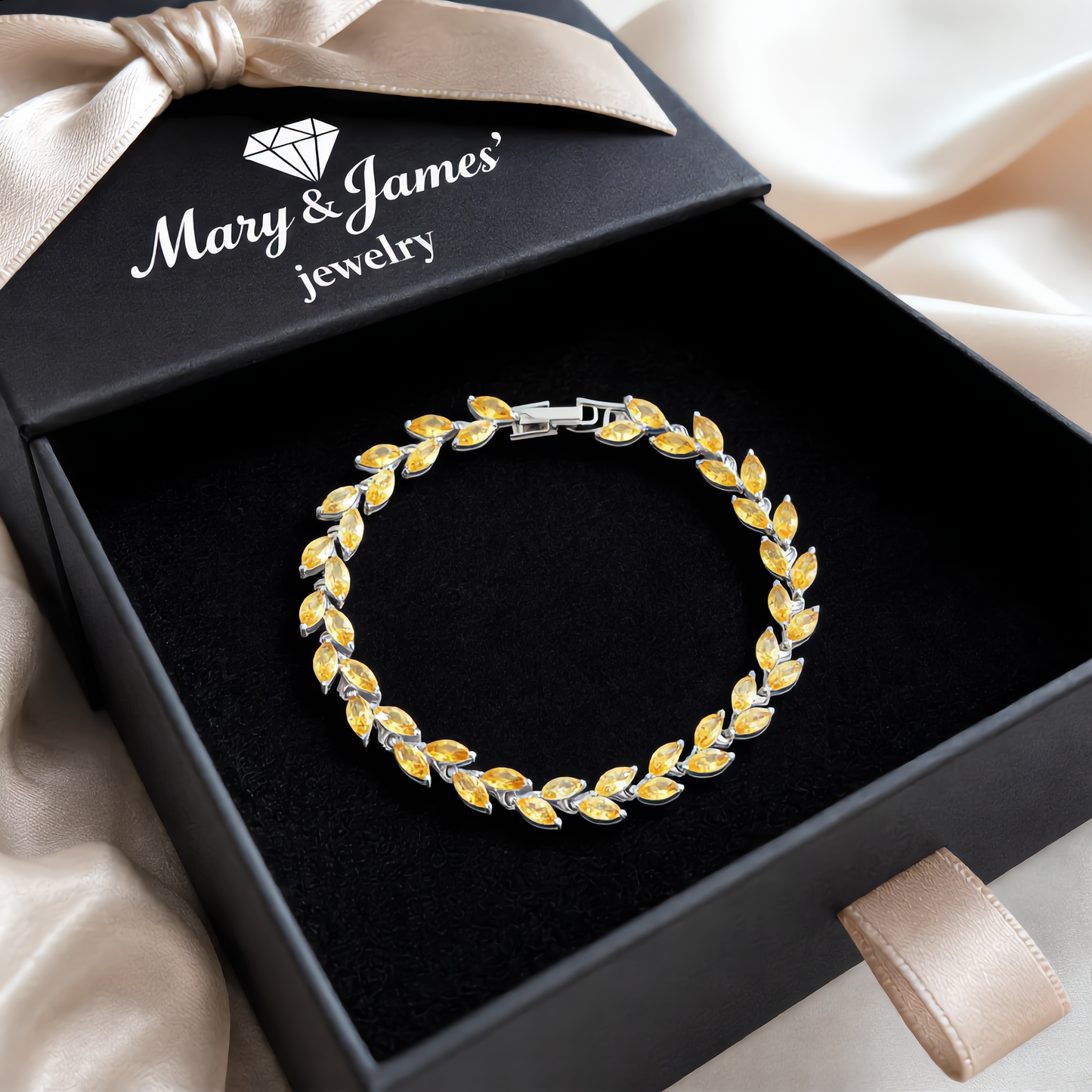 Elegant Crystal Leaf Bracelet | Silver