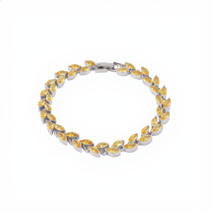 Elegant Crystal Leaf Bracelet | Silver