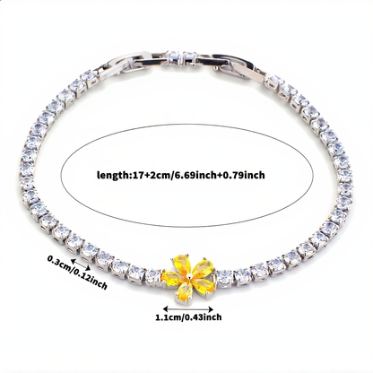 Golden Blossom Tennis Bracelet | Silver