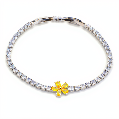 Golden Blossom Tennis Bracelet | Silver