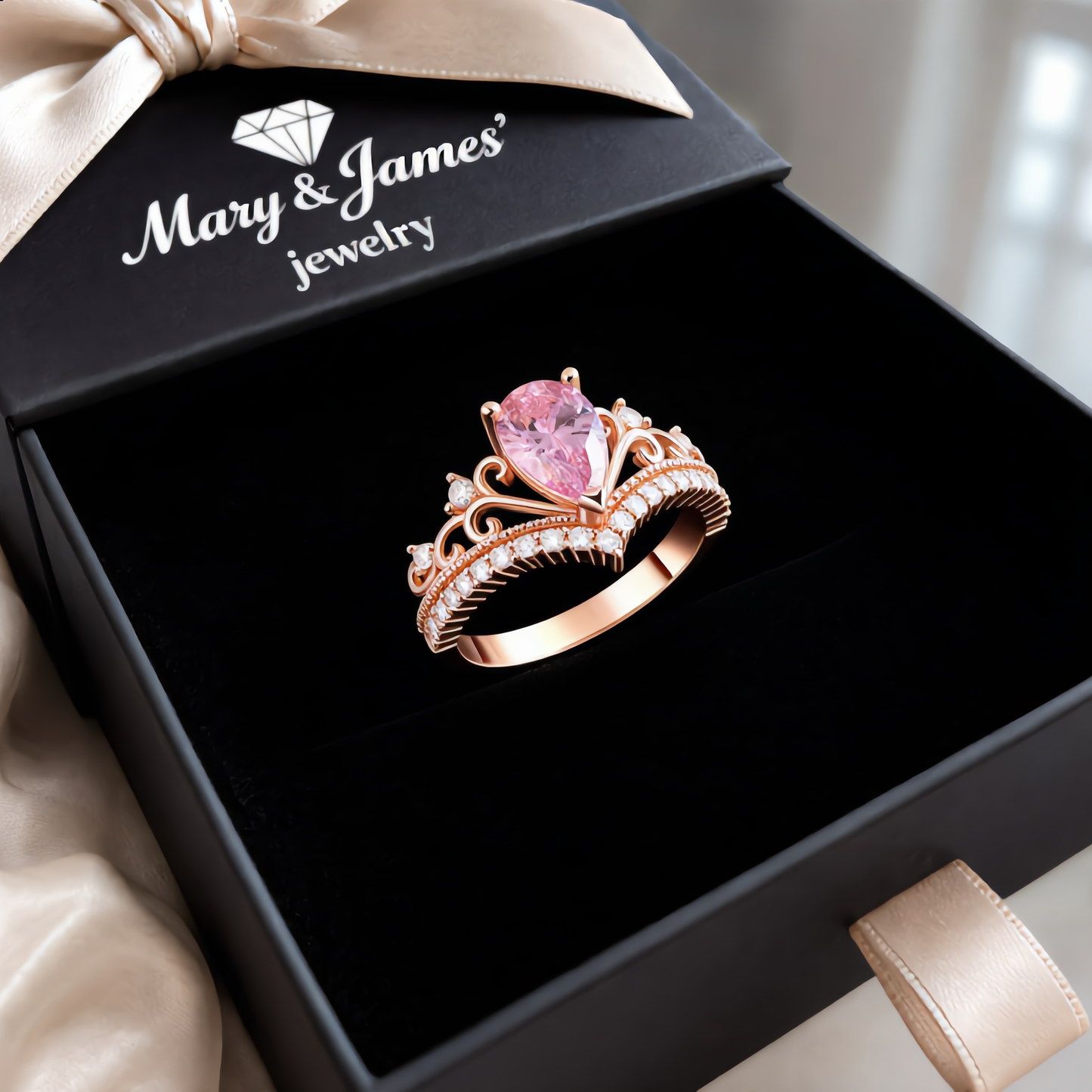 Morganite Crystal Crown Ring | Rose Gold