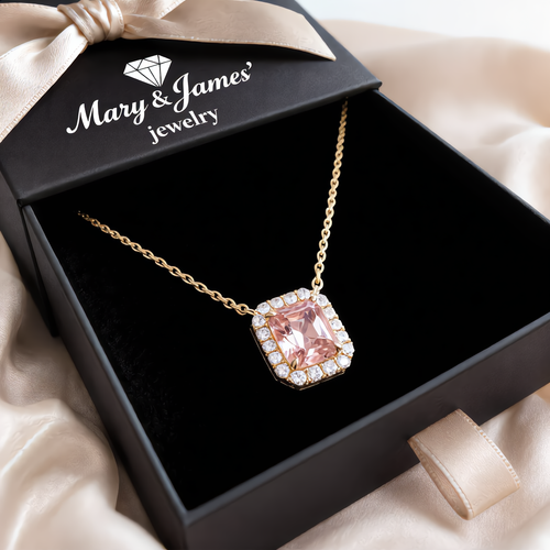 Morganite Crystal Square Necklace | Gold