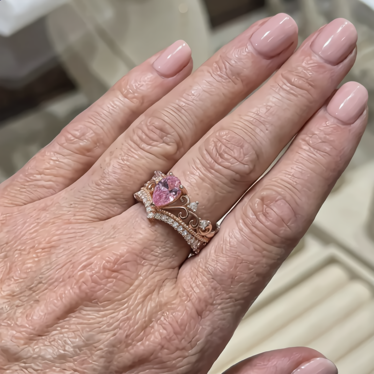 Morganite Crystal Crown Ring | Rose Gold