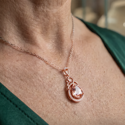 Morganite Teardrop Necklace | Rose Gold