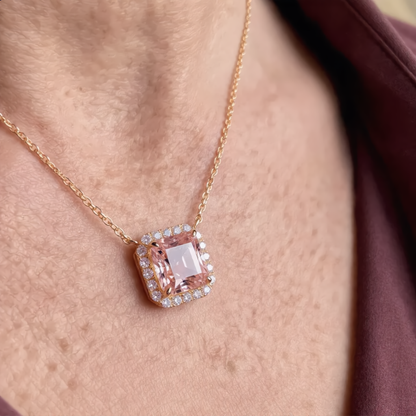 Morganite Crystal Square Necklace | Gold