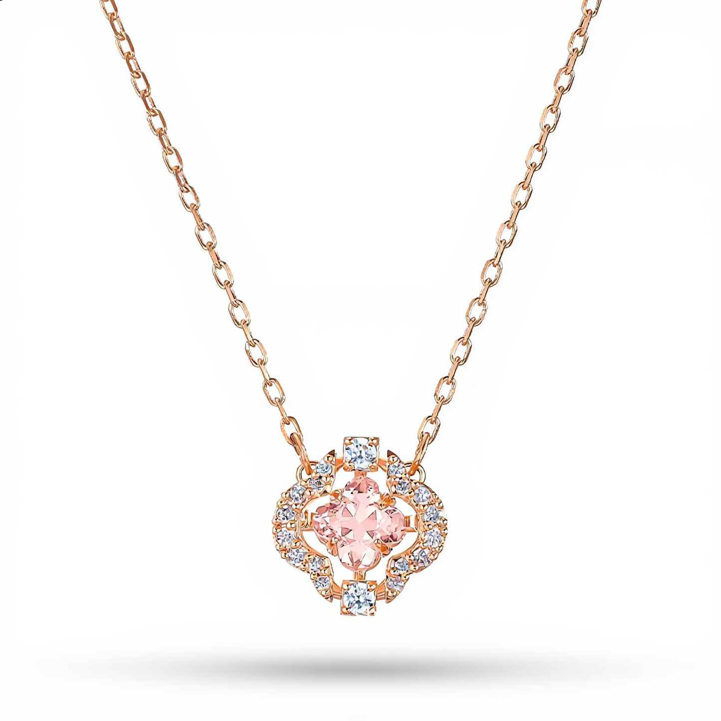 Morganite Crystal Flower Necklace | Rose Gold