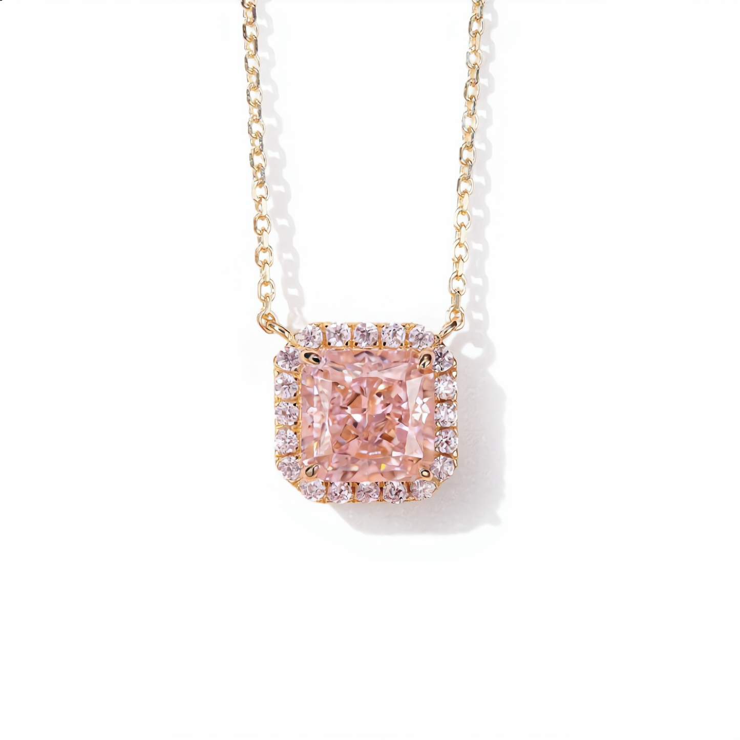 Morganite Crystal Square Necklace | Gold