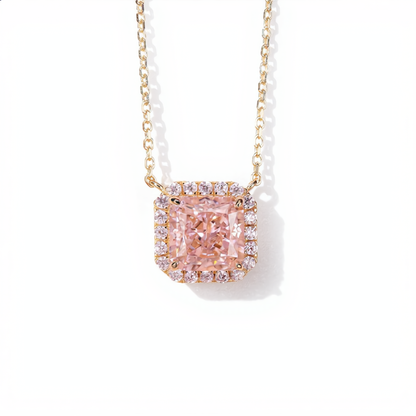 Morganite Crystal Square Necklace | Gold