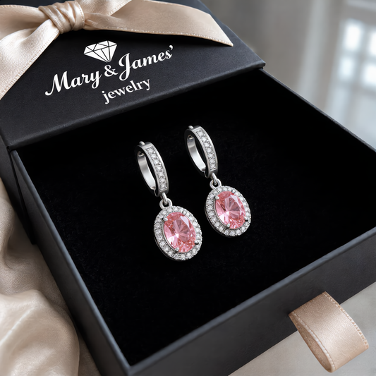 Morganite Crystal Oval Earrings | Silver
