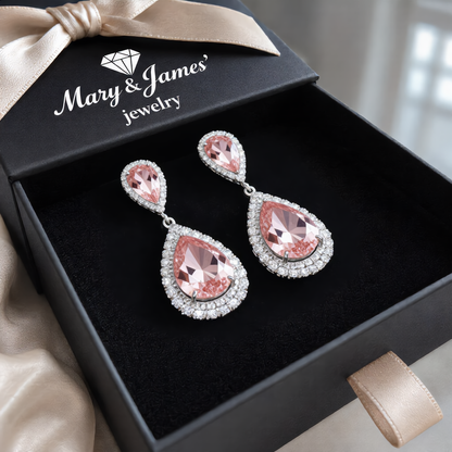 Sparkling Morganite Drop Earrings | Silver