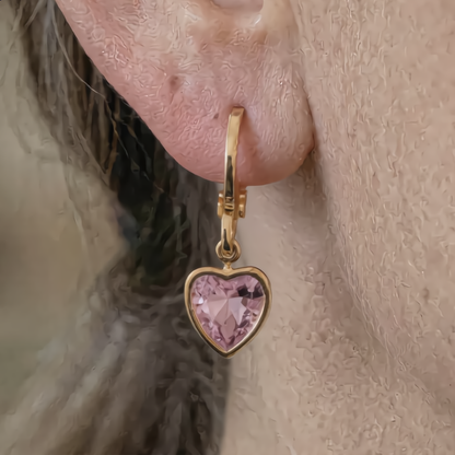 Morganite Crystal Heart Earrings | Gold