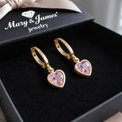 Morganite Crystal Heart Earrings | Gold