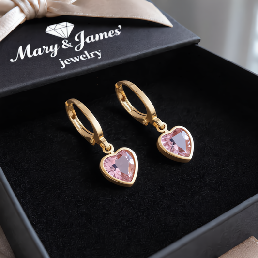Morganite Crystal Heart Earrings | Gold