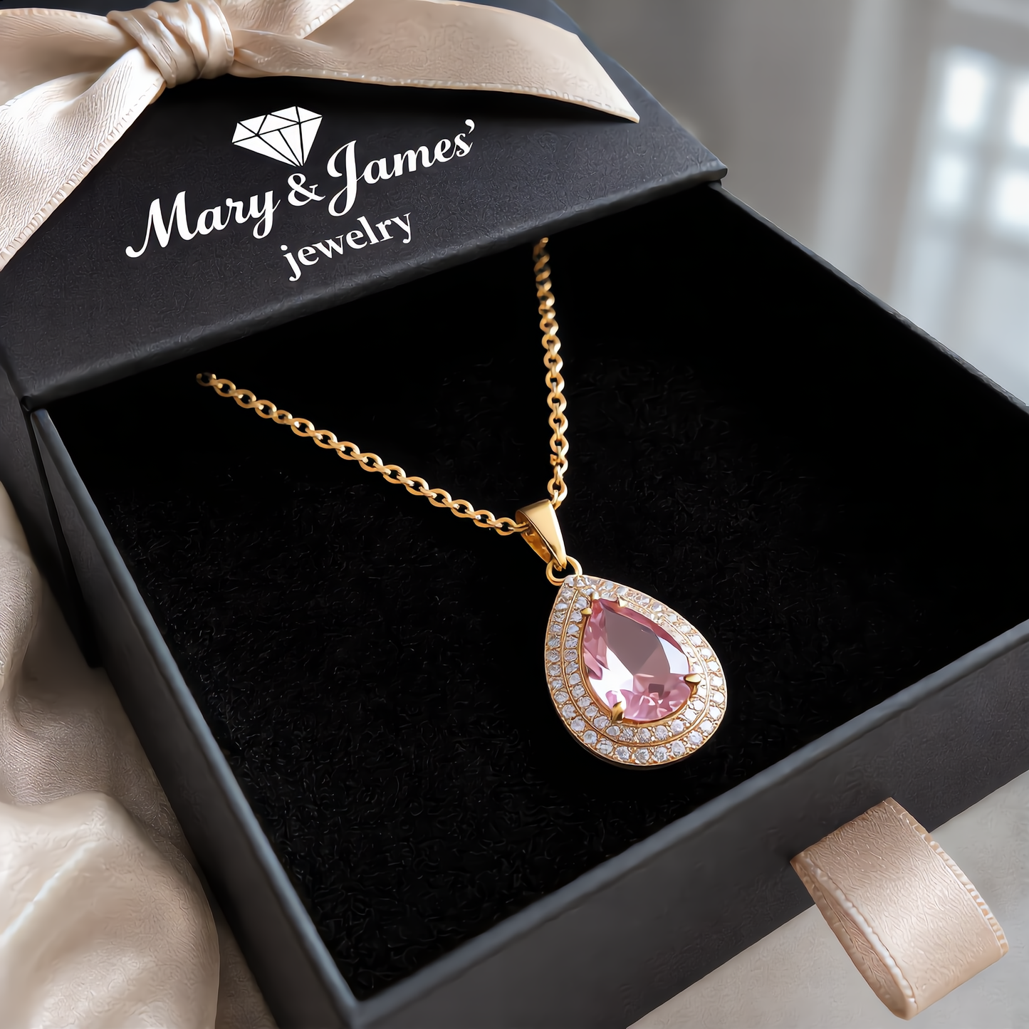 Morganite Gemstone Teardrop Necklace | Gold