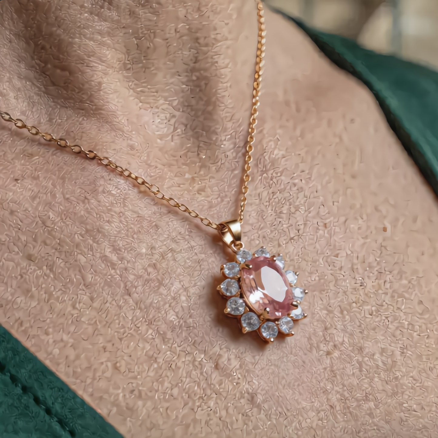 Morganite Gemstone Sunburst Necklace | Gold