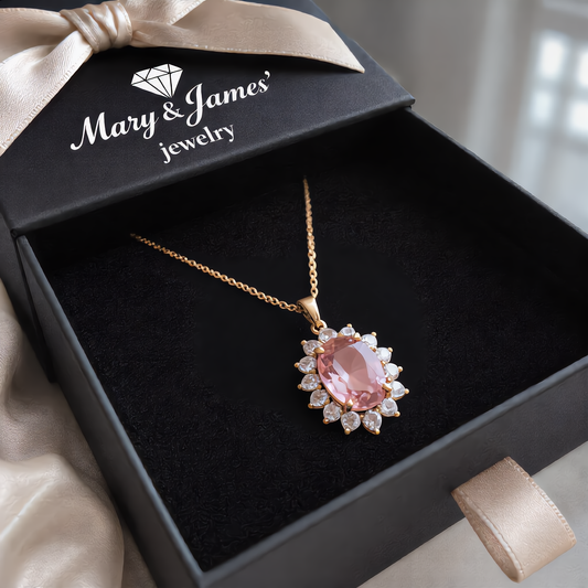 Morganite Gemstone Sunburst Necklace | Gold