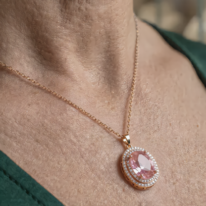 Morganite Gemstone Oval Necklace | Gold