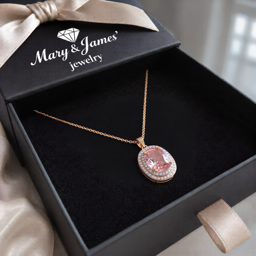 Morganite Gemstone Oval Necklace | Gold