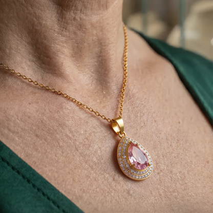 Morganite Gemstone Teardrop Necklace | Gold