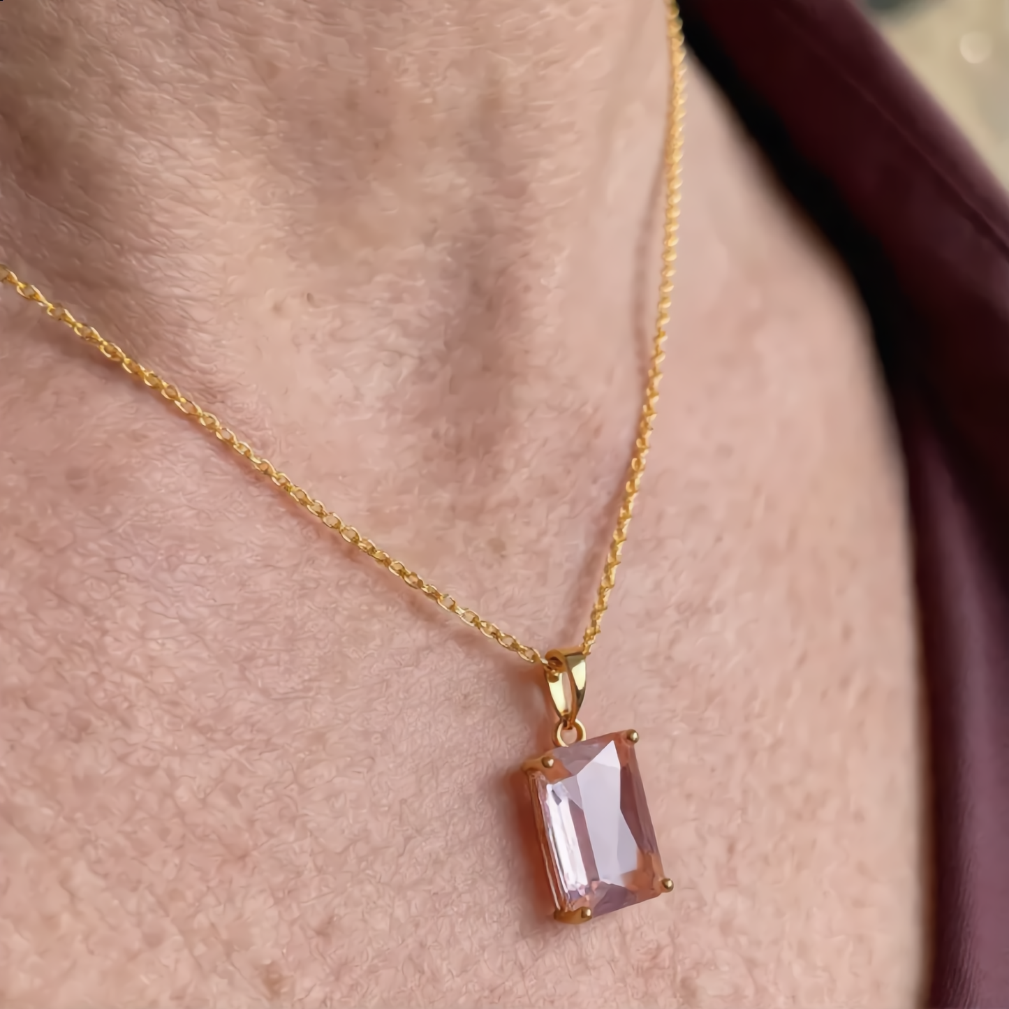 Minimalist Morganite Crystal Necklace | Gold