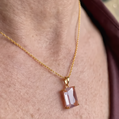 Minimalist Morganite Crystal Necklace | Gold