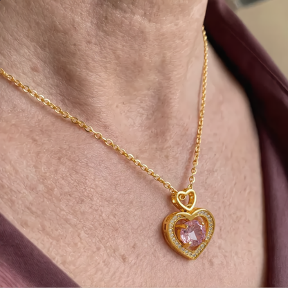 Morganite Crystal Heart Necklace | Gold