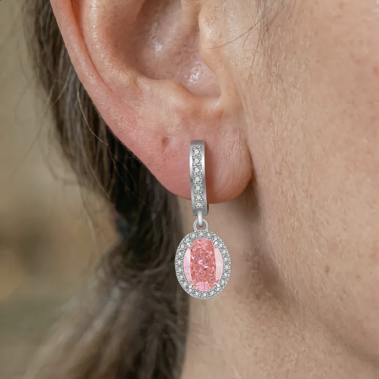 Morganite Crystal Oval Earrings | Silver