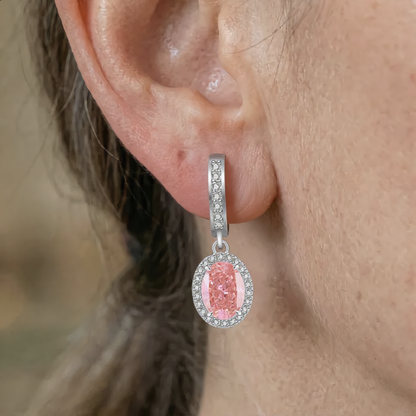 Morganite Crystal Oval Earrings | Silver