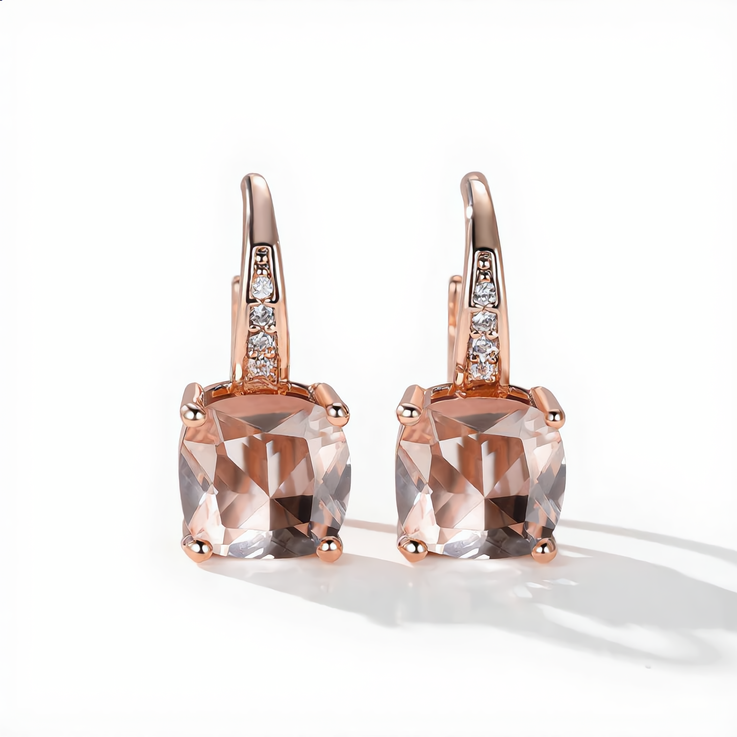 Morganite Crystal Square Earrings | Rose Gold