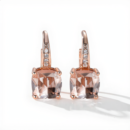 Morganite Crystal Square Earrings | Rose Gold