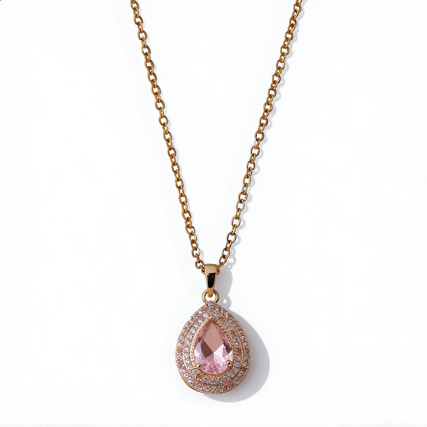 Morganite Gemstone Teardrop Necklace | Gold
