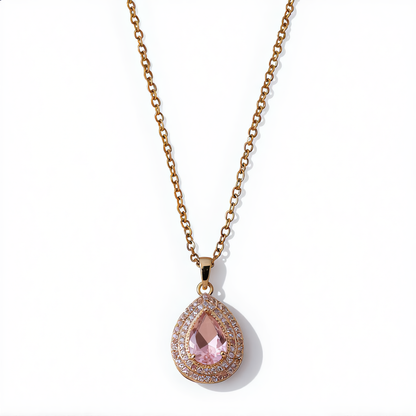 Morganite Gemstone Teardrop Necklace | Gold