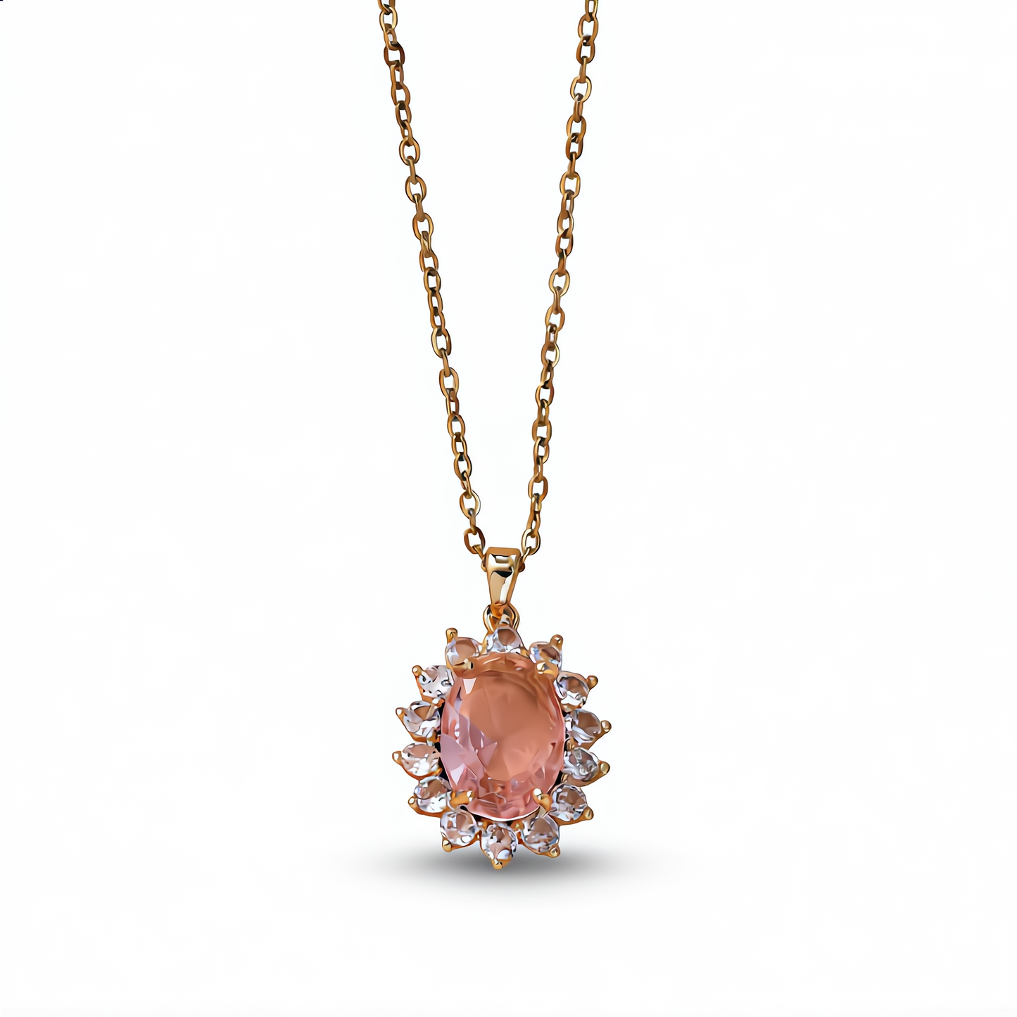 Morganite Gemstone Sunburst Necklace | Gold