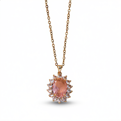 Morganite Gemstone Sunburst Necklace | Gold
