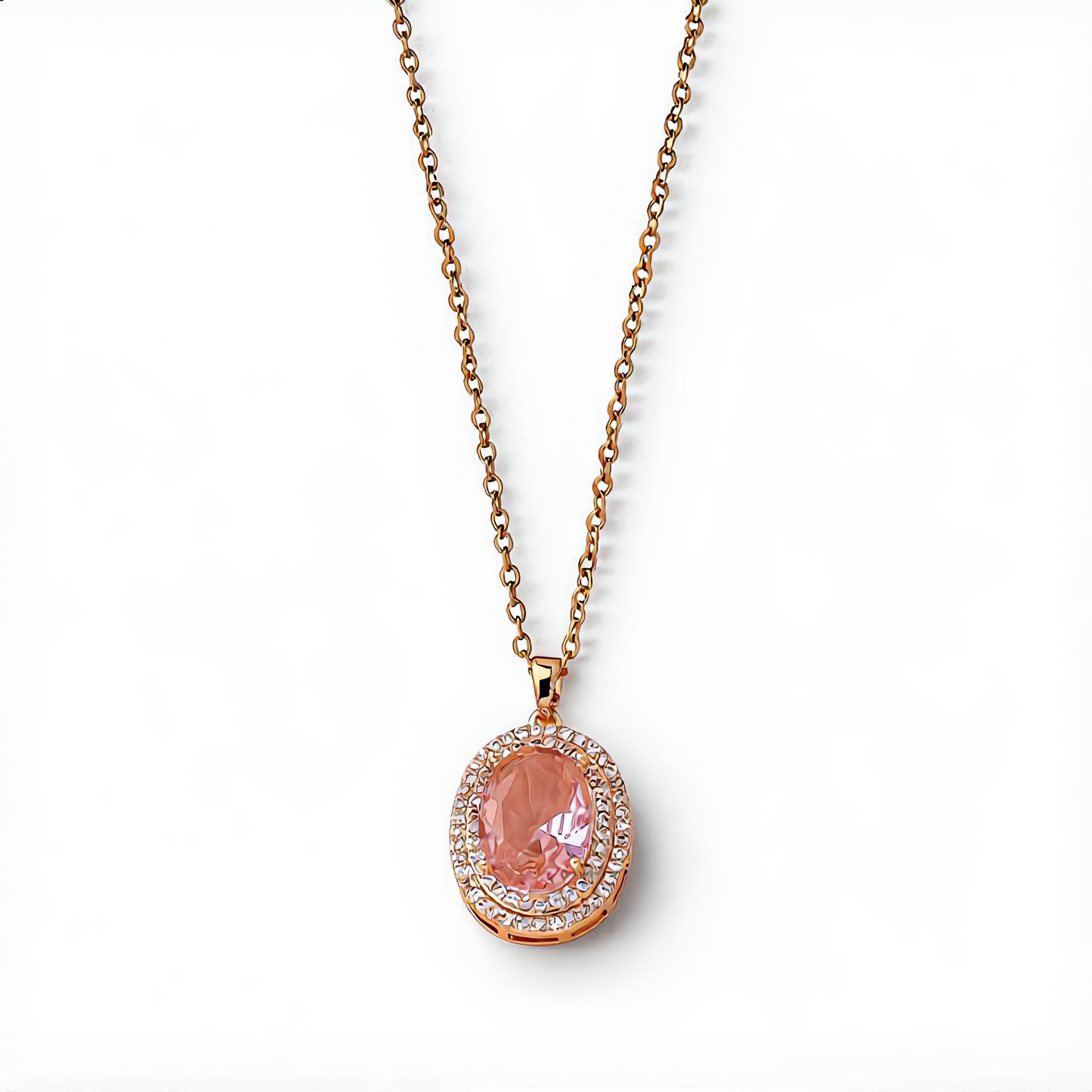 Morganite Gemstone Oval Necklace | Gold