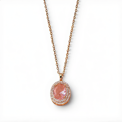 Morganite Gemstone Oval Necklace | Gold
