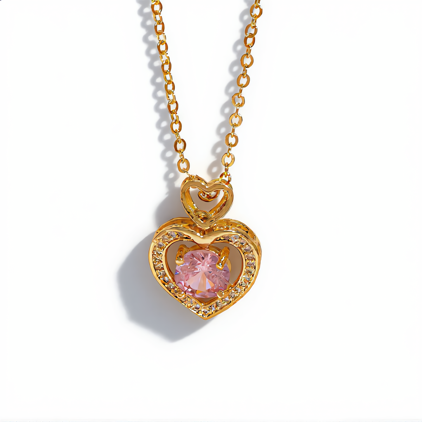 Morganite Crystal Heart Necklace | Gold