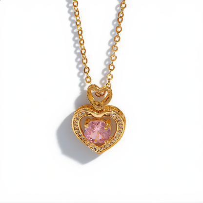 Morganite Crystal Heart Necklace | Gold