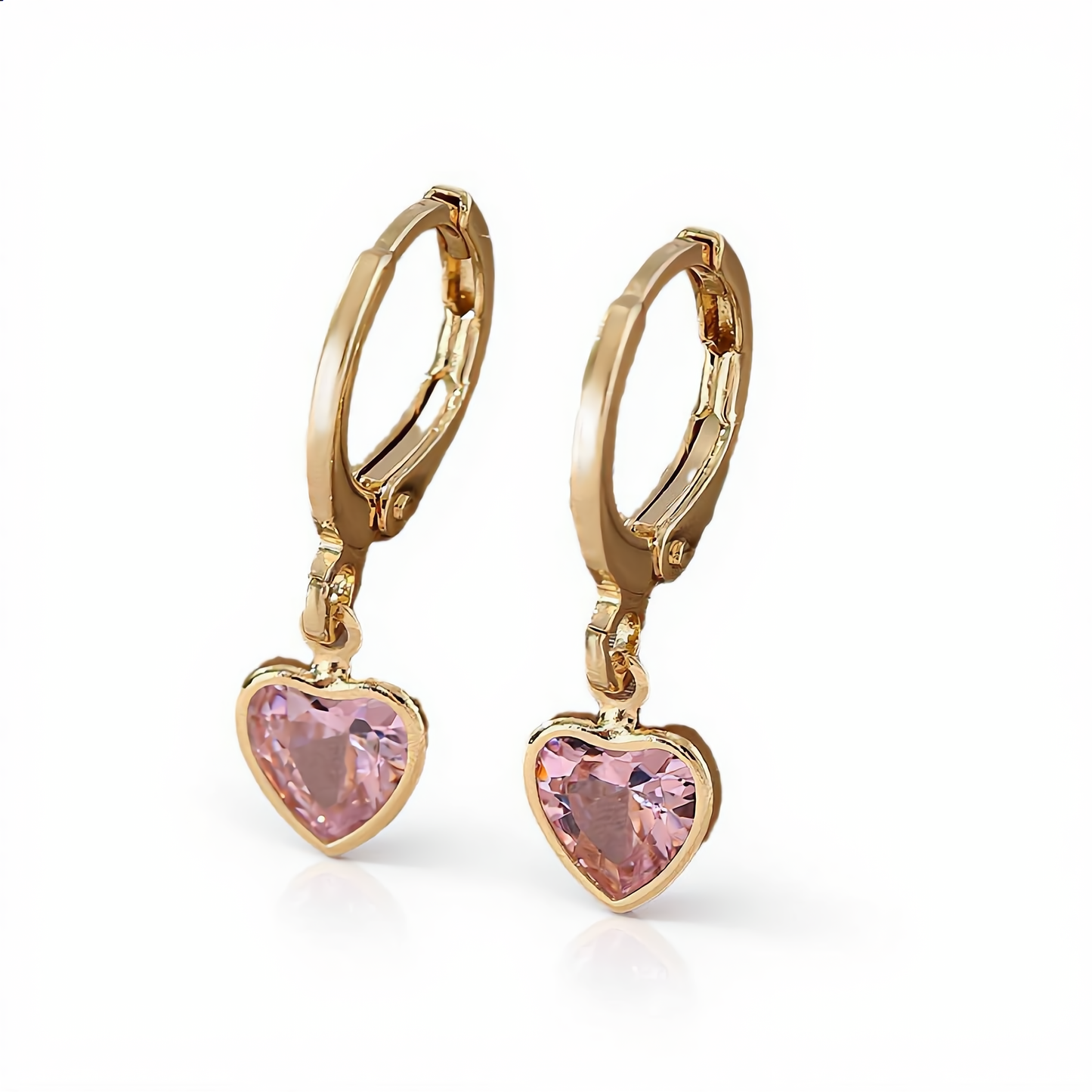 Morganite Crystal Heart Earrings | Gold
