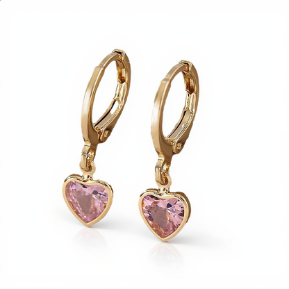 Morganite Crystal Heart Earrings | Gold
