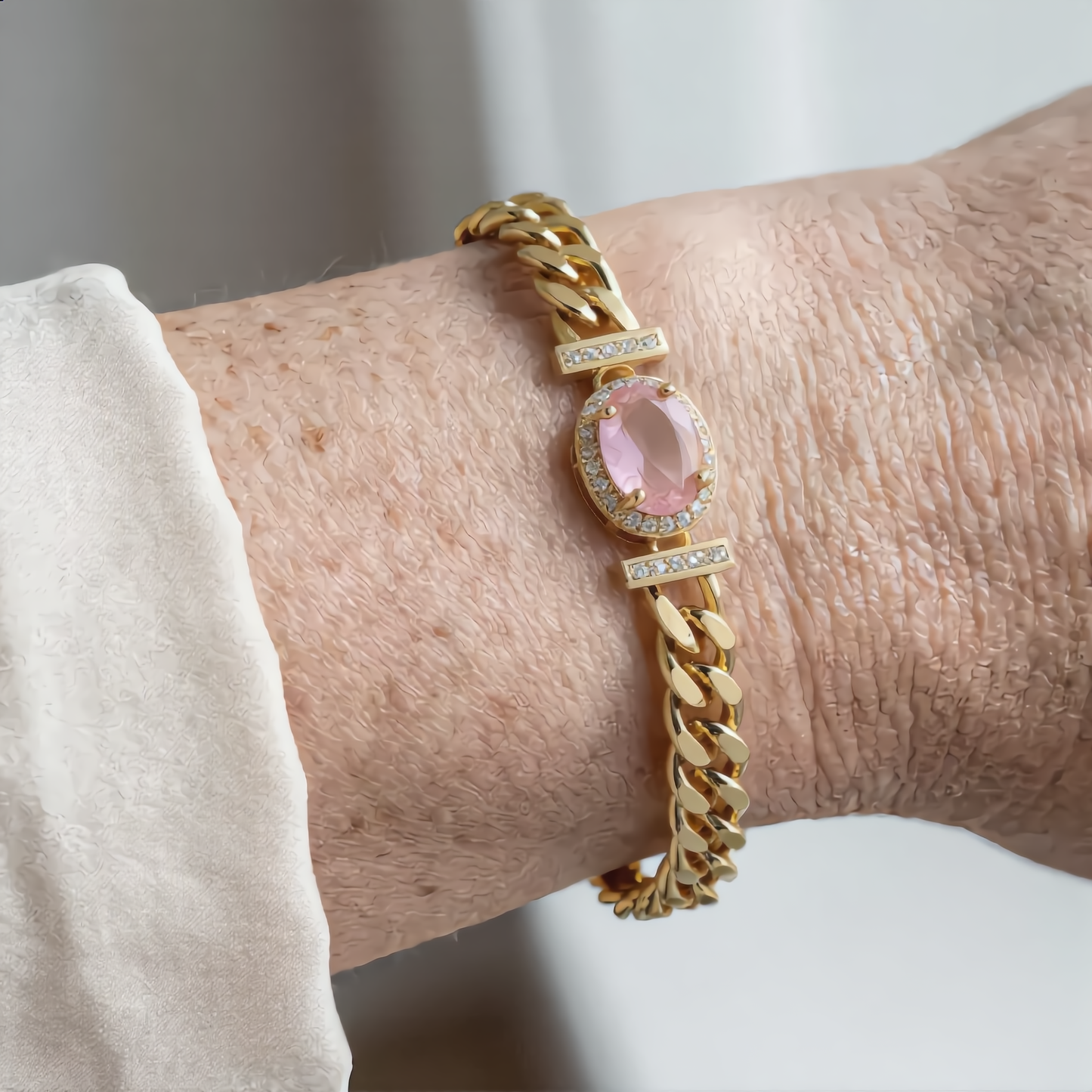 Morganite Crystal Chain Bracelet | Gold