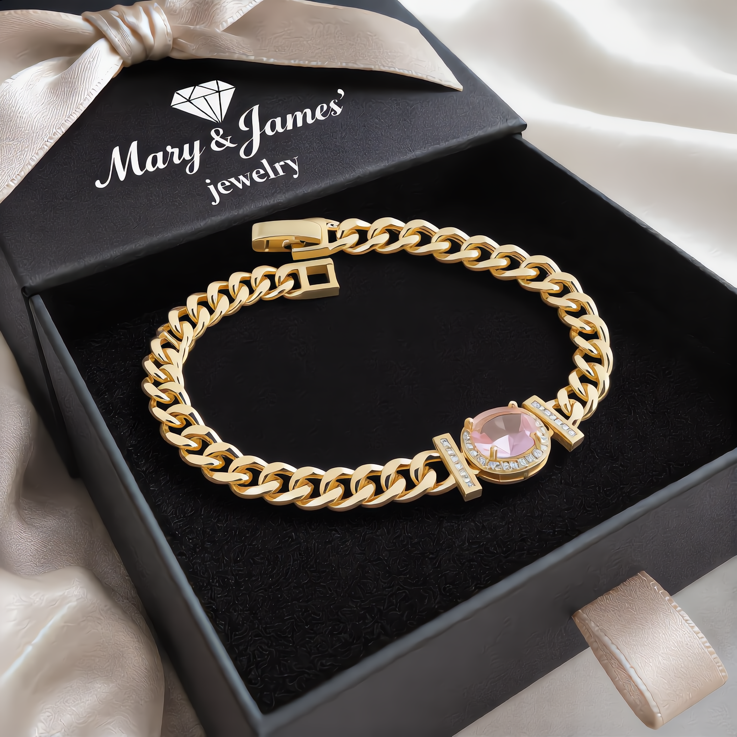 Morganite Crystal Chain Bracelet | Gold