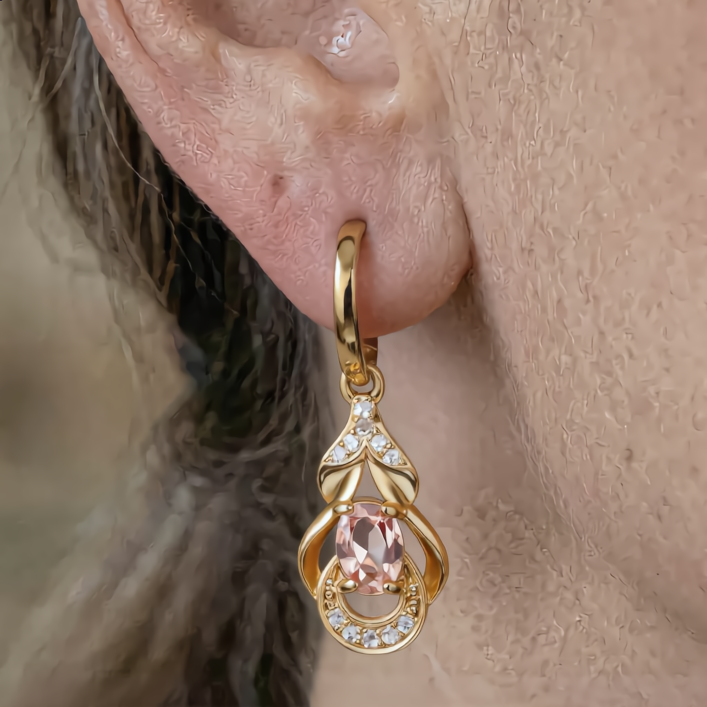 Elegant Morganite Gemstone Earrings | Gold