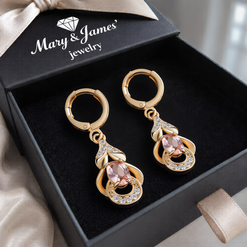Elegant Morganite Gemstone Earrings | Gold