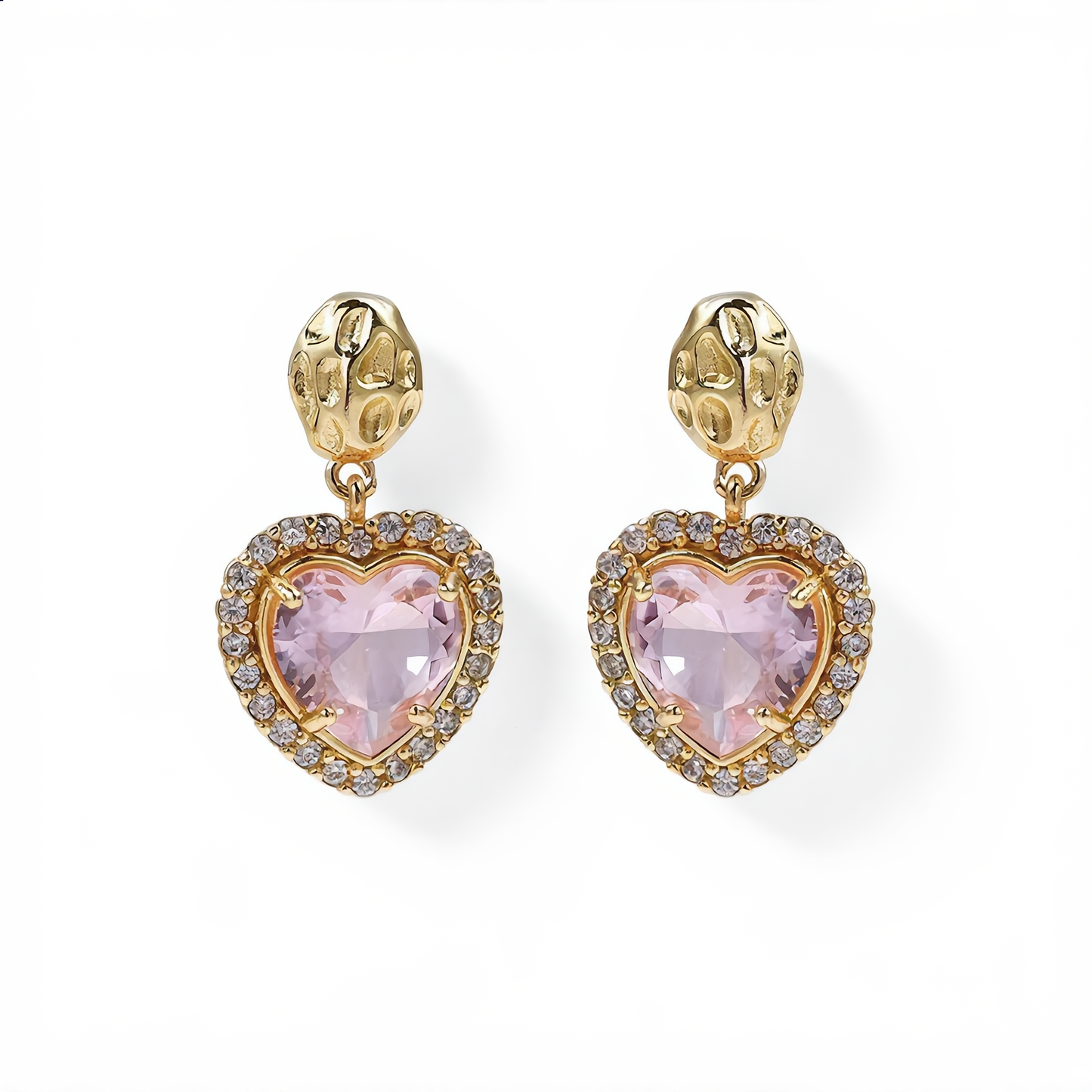 Delicate Gemstone Heart Earrings | Gold