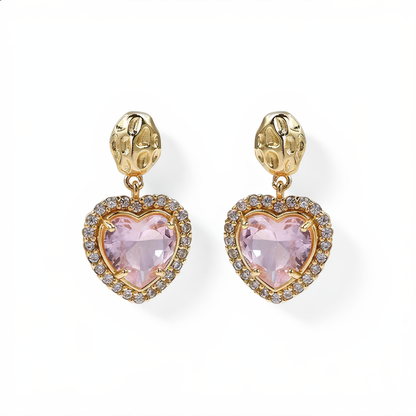 Delicate Gemstone Heart Earrings | Gold