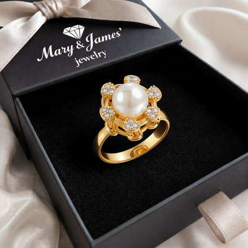 Elegant Pearl Floral Ring | Gold