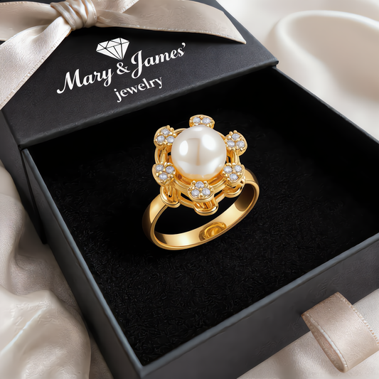 Elegant Pearl Floral Ring | Gold