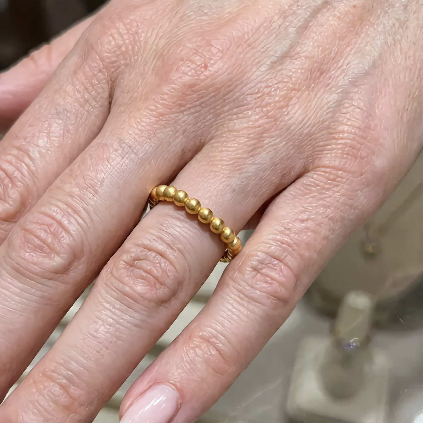 Delicate Embossed Bead Ring | Gold