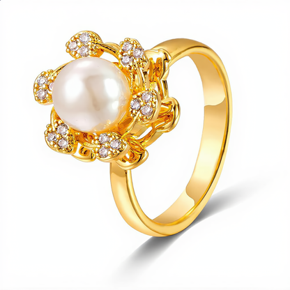 Elegant Pearl Floral Ring | Gold